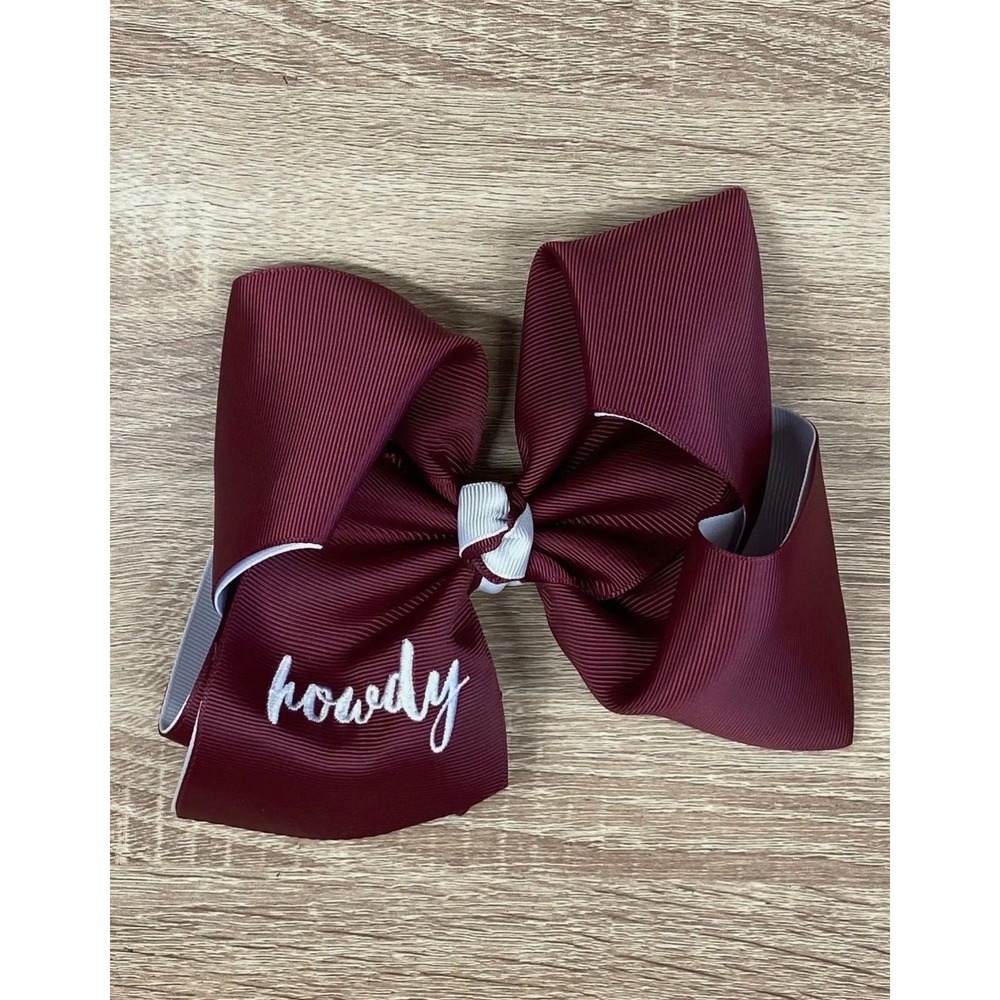 Howdy Double Layer Hair Bow Burgundy Maroon 5x6 Alligator Clip Girls Accessory